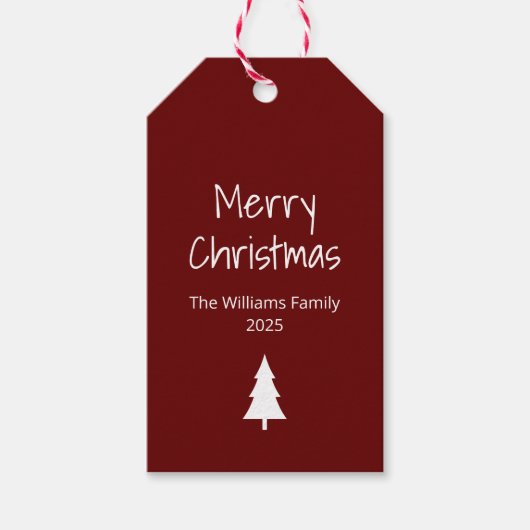 Eenvoudige Evergreen Red Modern Boho Kerstmis Cadeaulabel (Voorkant)