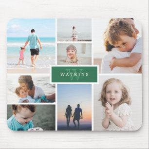 Eenvoudige familie foto's collage en groene monogr muismat