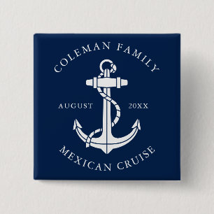 Eenvoudige Familiecruise Zeevaartboot Anker Vierkante Button 5,1 Cm