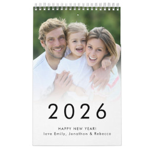 Eenvoudige familiefoto per maandnaam 2026 kalender