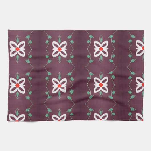 Eenvoudige Fancy theedoek met rood en pruim (Horizontaal)