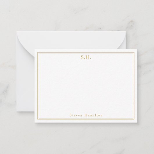 Eenvoudige Faux Gold 2 Monogram Naam Minimale Rand Notitiekaartje (Voorkant)