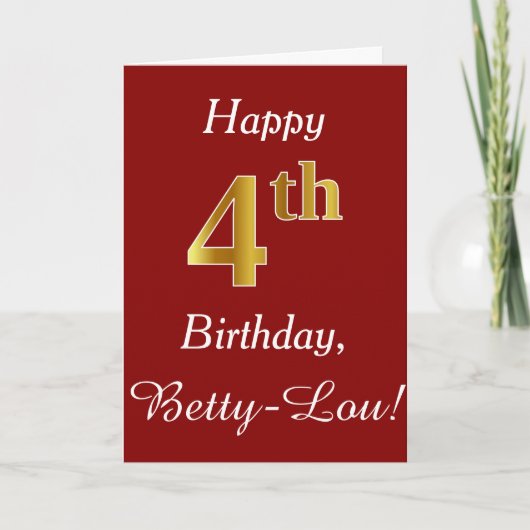 Eenvoudige Faux Gold 4th Birthday + aangepaste naa Kaart (Voorkant)