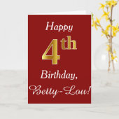Eenvoudige Faux Gold 4th Birthday + aangepaste naa Kaart (Gele Bloem)