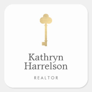 Eenvoudige Faux Gold Key Realtor-Logo Vierkante Sticker