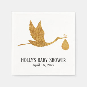 Eenvoudige Faux Gold Stork Baby shower Naam & Datu Servet