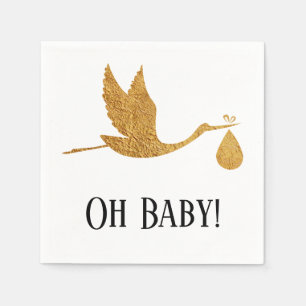 Eenvoudige Faux Gold Stork met de "Oh Baby"-douche Servet