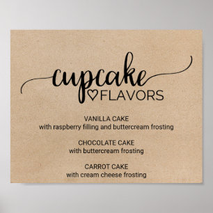 Eenvoudige Faux Kraft Calligraphy Cupcake Flavors Poster
