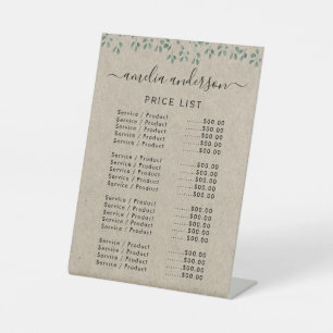 Eenvoudige Faux Kraft groen prijslijst Menu Reclamebord Met Voetstuk