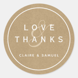 Eenvoudige faux rustieke kraft bruiloft dank u ronde sticker