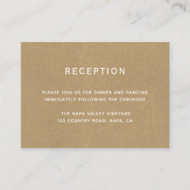 Eenvoudige faux rustieke kraft bruiloft receptie informatiekaartje