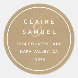 Eenvoudige Faux rustieke Kraft bruiloft retour adr Ronde Sticker