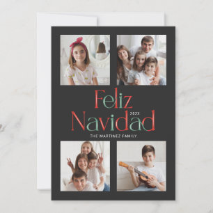 Eenvoudige Feliz Navidad Zwart Wit Rode Kaart