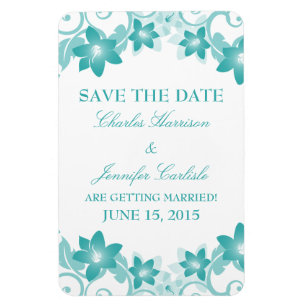 Eenvoudige Floral bewaar de Magneet Datum, Aqua