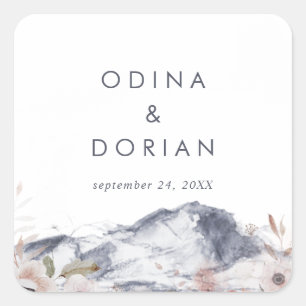 Eenvoudige Floral Mountain Wedding Envelope-zegels Vierkante Sticker