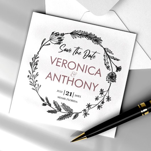 Eenvoudige Floral sparen de Datum QR Code Weddensc Kaart