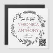 Eenvoudige Floral sparen de Datum QR Magnet van de (Voorkant / Achterkant)