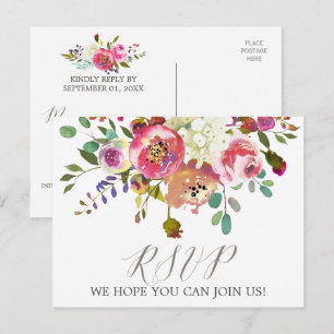 Eenvoudige Floral Waterverf Bouquet Menu Keuze RSV
