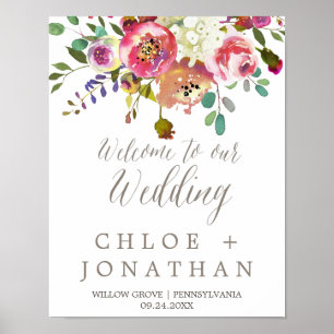 Eenvoudige Floral Waterverf Bouquet Wedding Welkom Poster