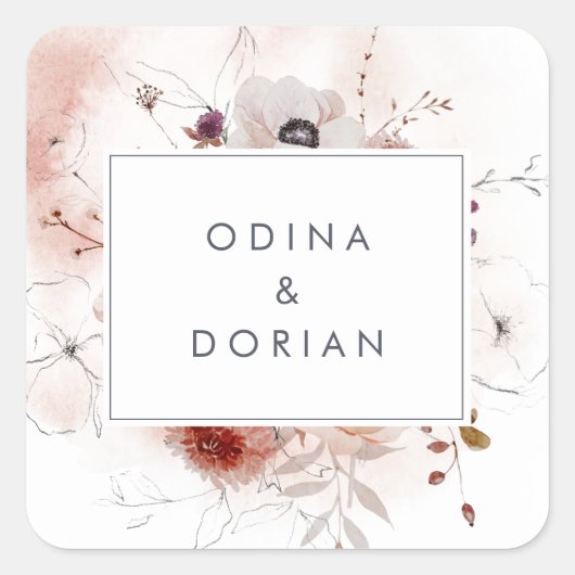 Eenvoudige Floral Wedding Envelope-zegels Vierkante Sticker (Voorkant)