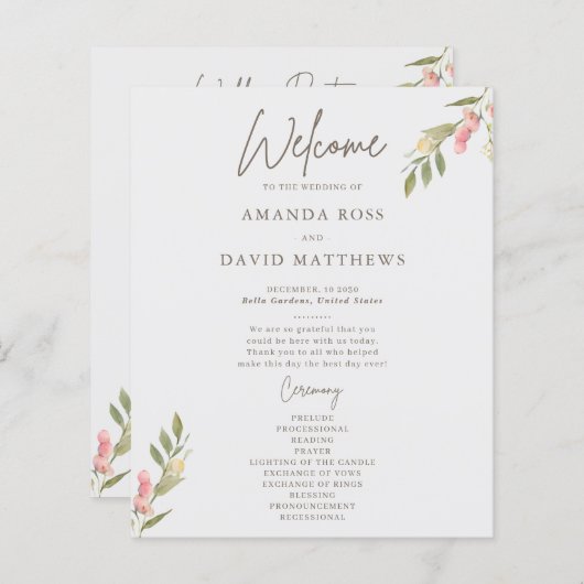 Eenvoudige Flower Elegant Wedding Programma's (Voorkant / Achterkant)