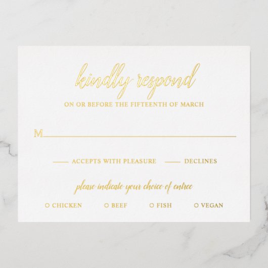 Eenvoudige formele Elegant Gold Foil Wedding RSVP- Folie Uitnodiging Briefkaart (Voorkant)