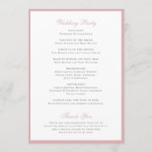 Eenvoudige formele elegante roze Roos bruiloft Programma (Achterkant)