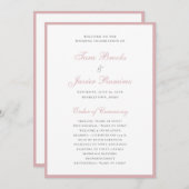 Eenvoudige formele elegante roze Roos bruiloft Programma (Voorkant / Achterkant)