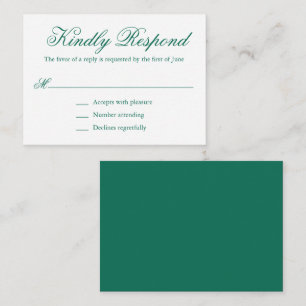 Eenvoudige formele Emerald Green Wedding Mini RSVP Notitiekaartje
