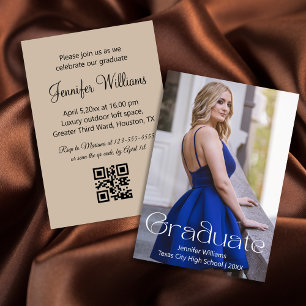 Eenvoudige foto afstudeerfeest QR code RSVP Brown Kaart