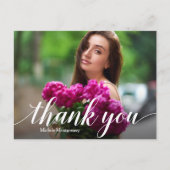 Eenvoudige foto afstuderen witte script bedankt briefkaart (Voorkant)