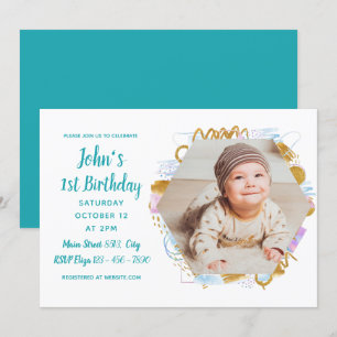 Eenvoudige foto Baby First Birthday Colorful Kaart
