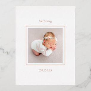 Eenvoudige foto baby Girl Birth kondiging Folie Folie Uitnodiging Briefkaart