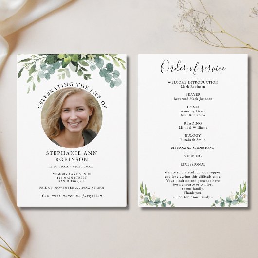 Eenvoudige Foto Begrafenis Orde van Dienst Programma