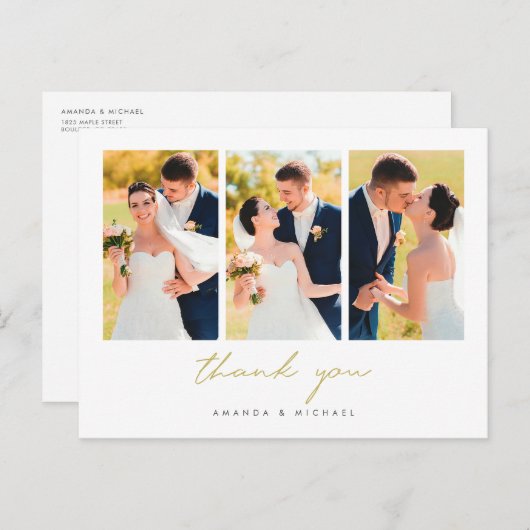 Eenvoudige foto collage bruiloft dank u Briefkaart (Voorkant / Achterkant)