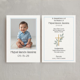 Eenvoudige foto doopkaart voor babyjongen als heri visitekaartje