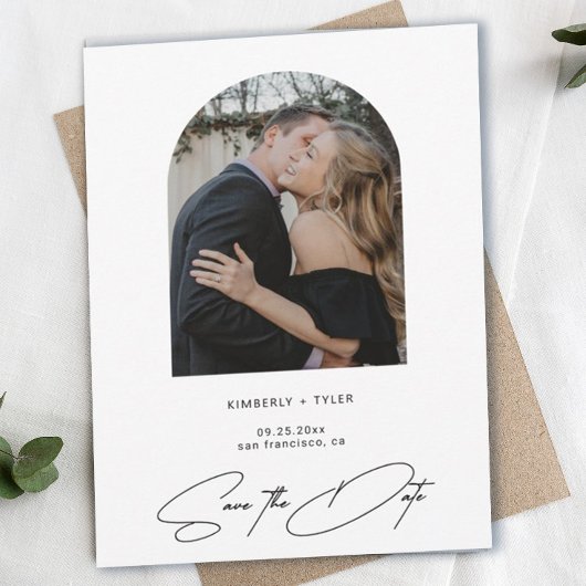Eenvoudige foto-elegant script bruiloft save the date