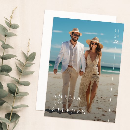 Eenvoudige foto Elegant strand bruiloft Kaart