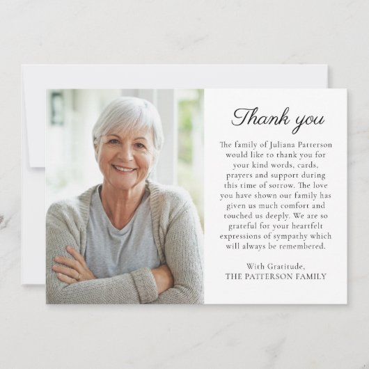 Eenvoudige foto gepersonaliseerde bericht begrafen bedankkaart (Voorkant)