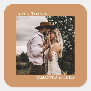 Eenvoudige foto Golden Tan Liefde & Bedankt Bruilo Vierkante Sticker