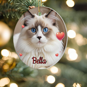 Eenvoudige Foto Harten Huisdier CAT Personaliseren Keramisch Ornament