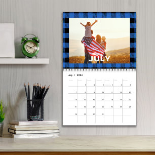 Eenvoudige foto maanden kleurrijke buffel check pa kalender