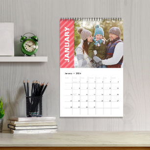 Eenvoudige foto maanden koele strepen typografie kalender