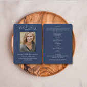 Eenvoudige foto Memorial Blue Order of Service Programma