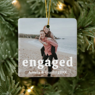 Eenvoudige foto Moderne eerste kerst verloofd Keramisch Ornament