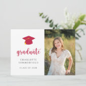 Eenvoudige foto rood en wit afstudeer aankondiging (Staand voorkant)