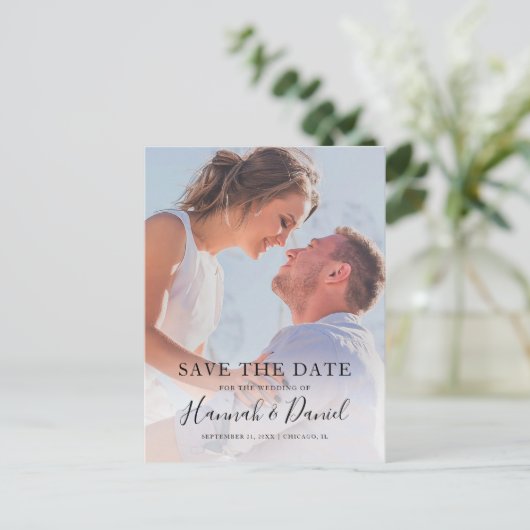 Eenvoudige foto save the date uitnodiging ansichtk (Staand voorkant)