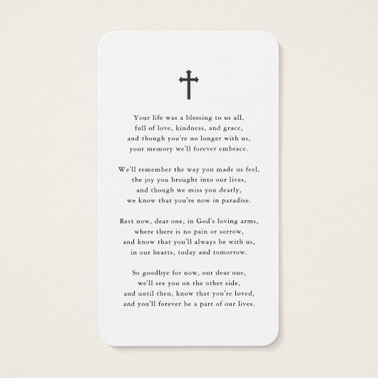 Eenvoudige foto Sympathie begrafenis Memorial Pray Visitekaartje (Achterkant)