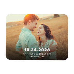 Eenvoudige foto Typografie Save the Date Wedding Magneet