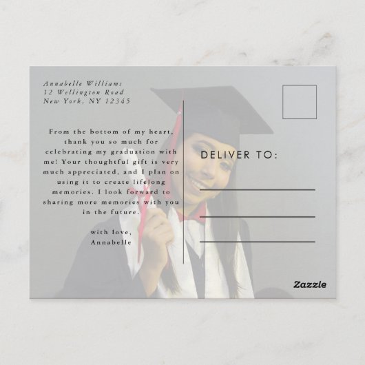 Eenvoudige foto van Afstuderen Hartelijk dank Briefkaart (Achterkant)